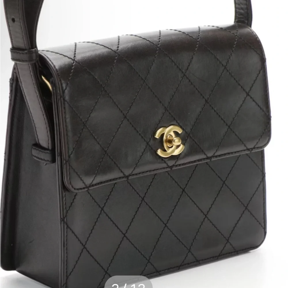 Chanel classic flap square vintage bag with cards and dust bag
